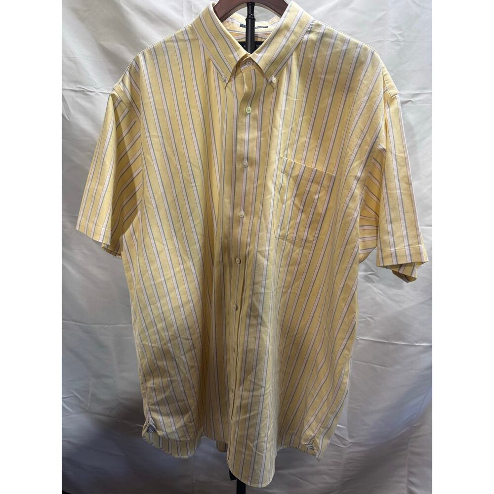 Land’s End Supima Cotton No Iron Oxford 18 1/2 Traditional Fit Yellow Pinstripes